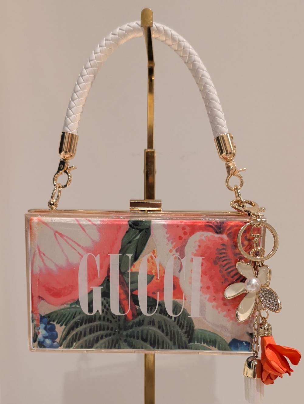 Upcycled White Floral Acrylic Top-Handle Clutch - Reluxe Collectif Origin